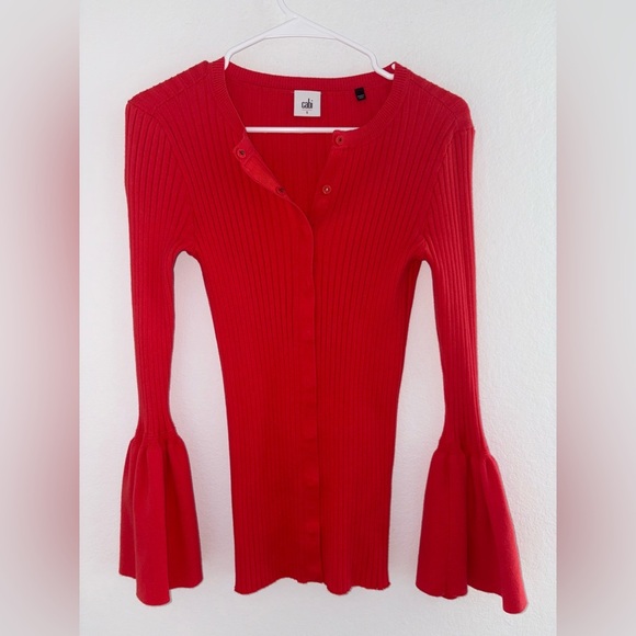 CAbi Red Ribbed Bell Sleeve Sweater - Picture 10 of 13